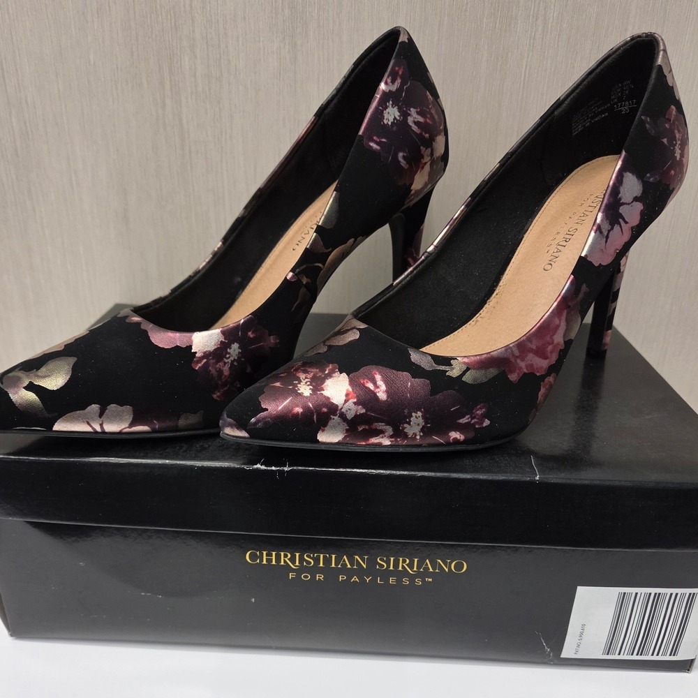 Christian Siriano for Payless Habit L Floral Pointed Toe Pumps Black Pink 9W